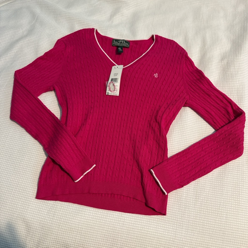hot pink ralph lauren v-neck sweater